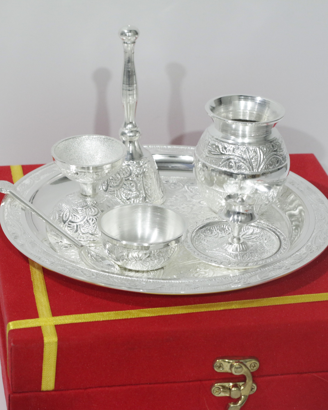 7 Piece Silver Thali Set - Floral