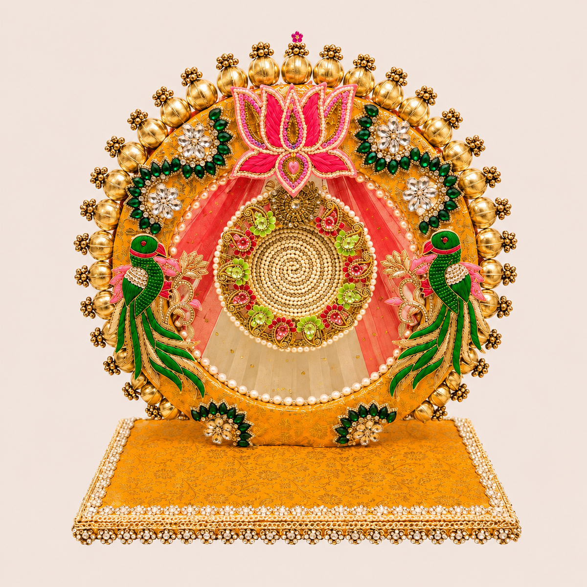 Golden parrot and lotus singhasan idol throne