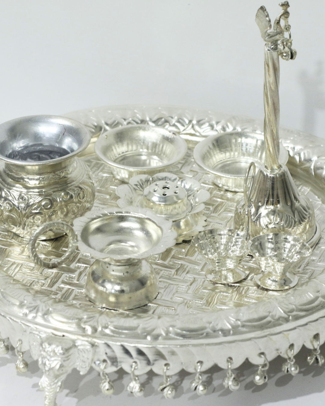 Premium 8 Piece Elephant German Silver Thali Set