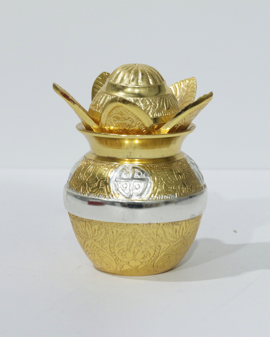 Gold and Silver Flower Engraved Kalash