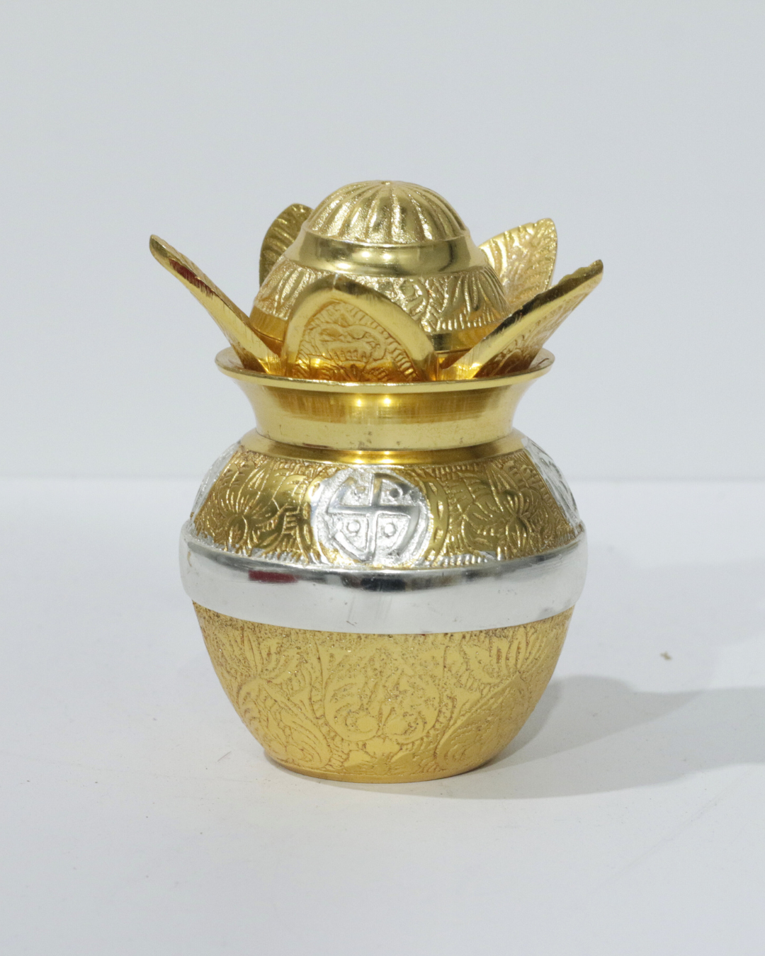Gold and Silver Flower Engraved Kalash