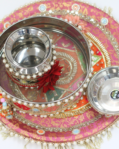 Pink Karvachauth Thali Set
