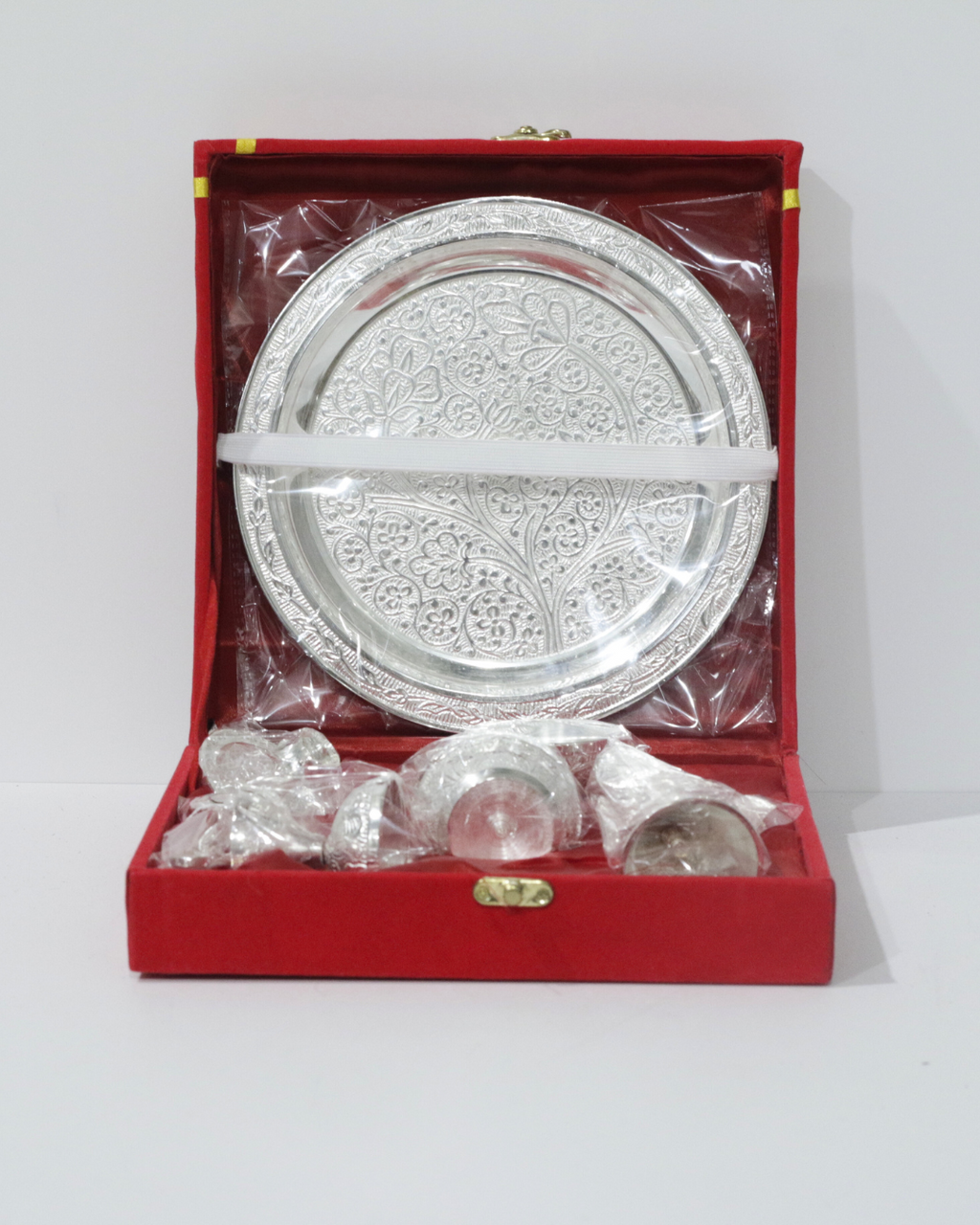 7 Piece Silver Thali Set - Floral