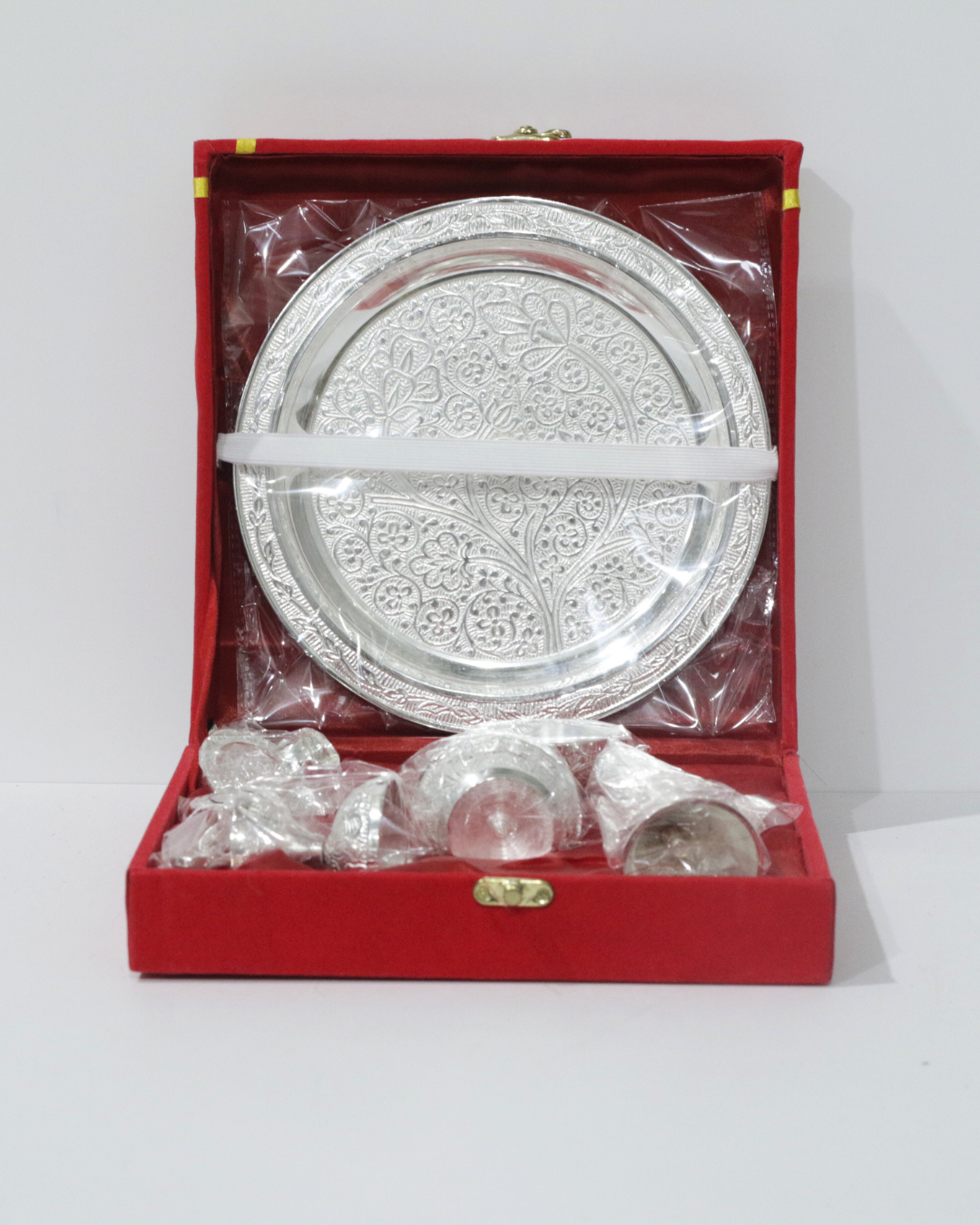 7 Piece Silver Thali Set - Floral