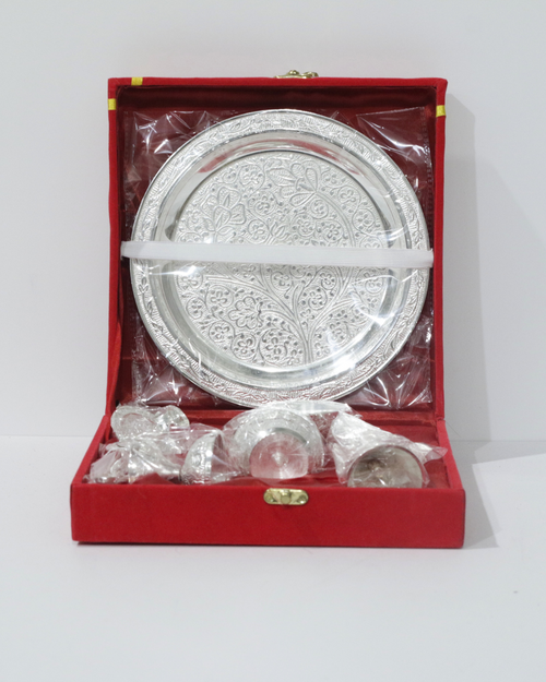 7 Piece Silver Thali Set - Floral