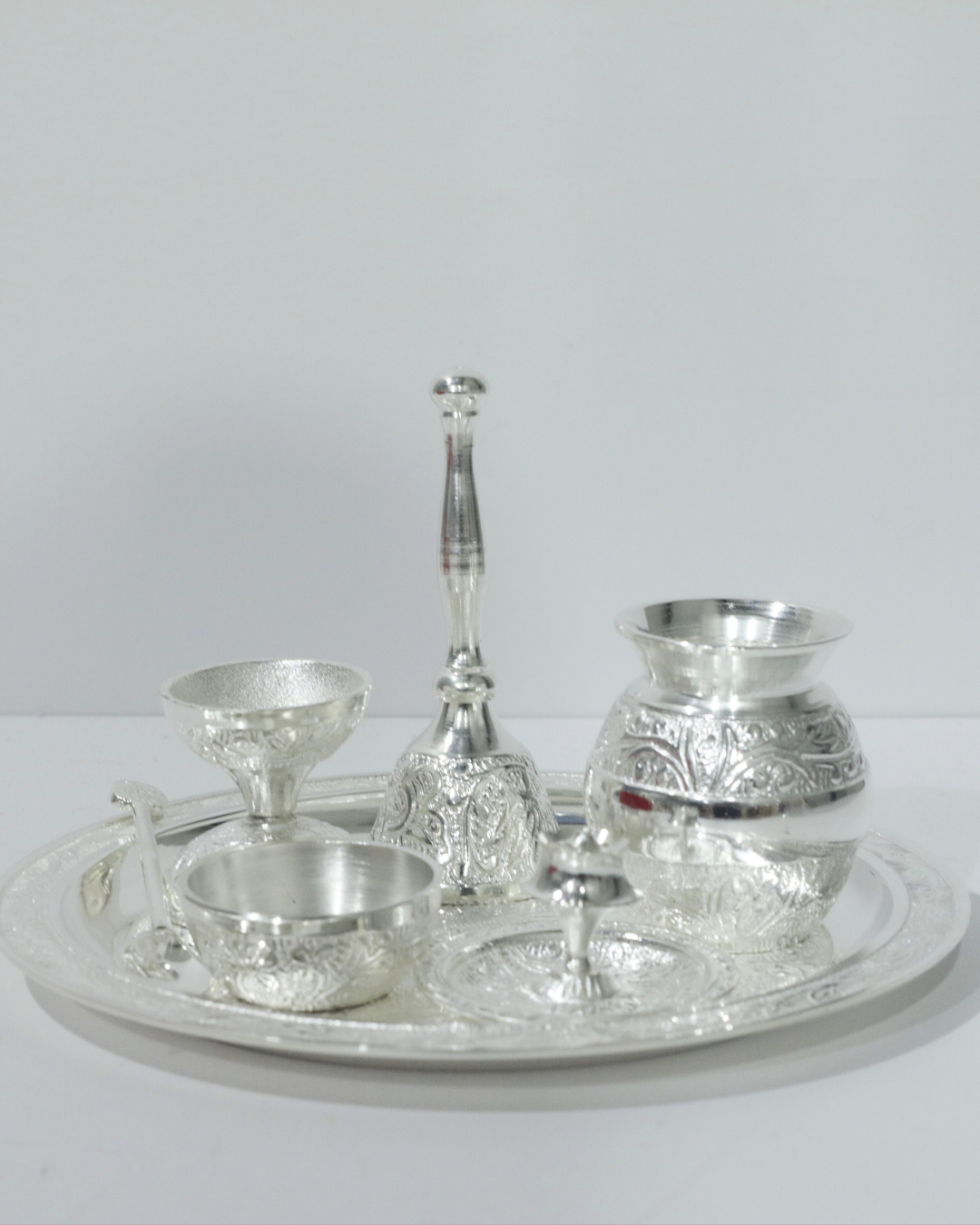 7 Piece Silver Thali Set - Floral