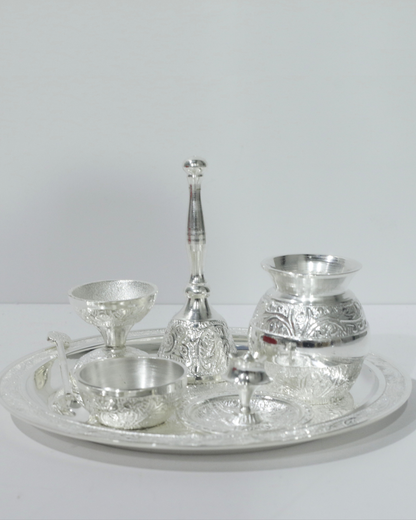 7 Piece Silver Thali Set - Floral