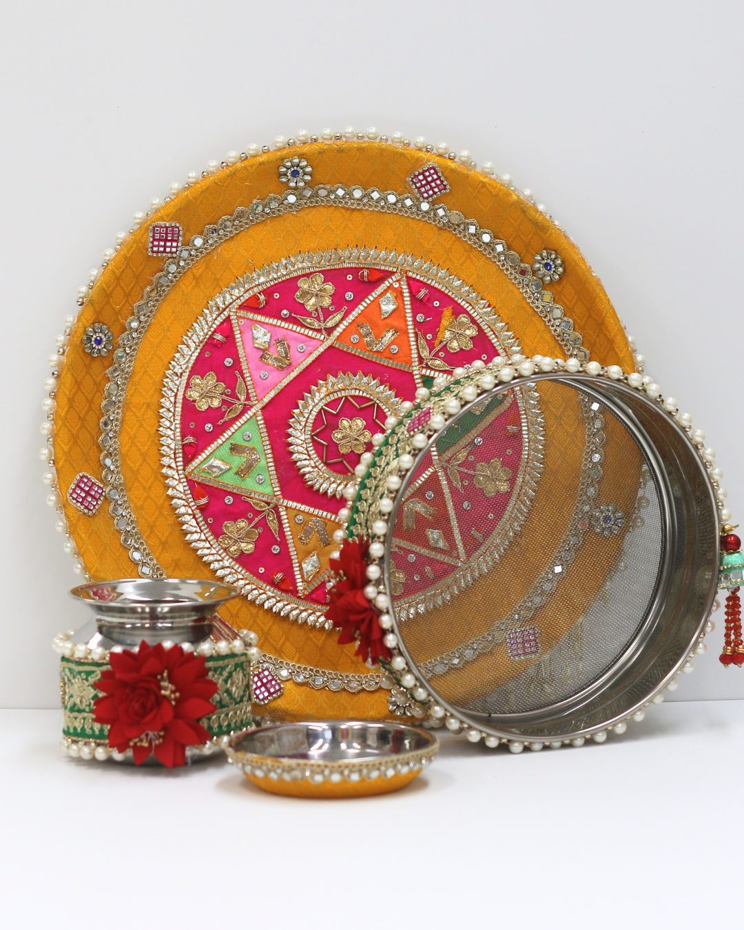 Mustard Yellow Karvachauth Thali Set