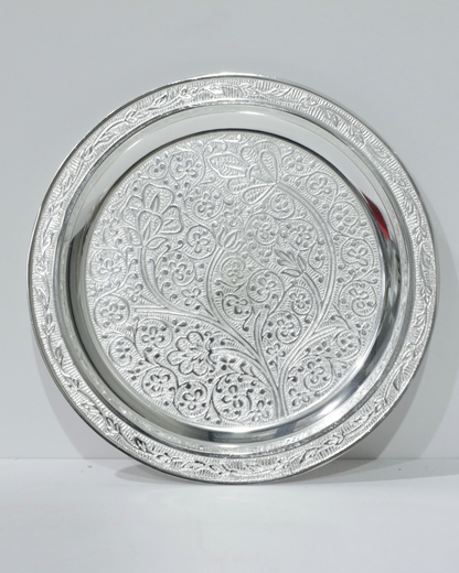 7 Piece Silver Thali Set - Floral