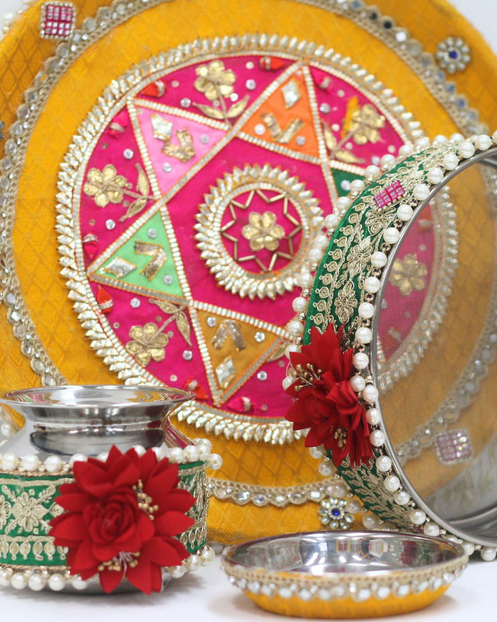 Mustard Yellow Karvachauth Thali Set