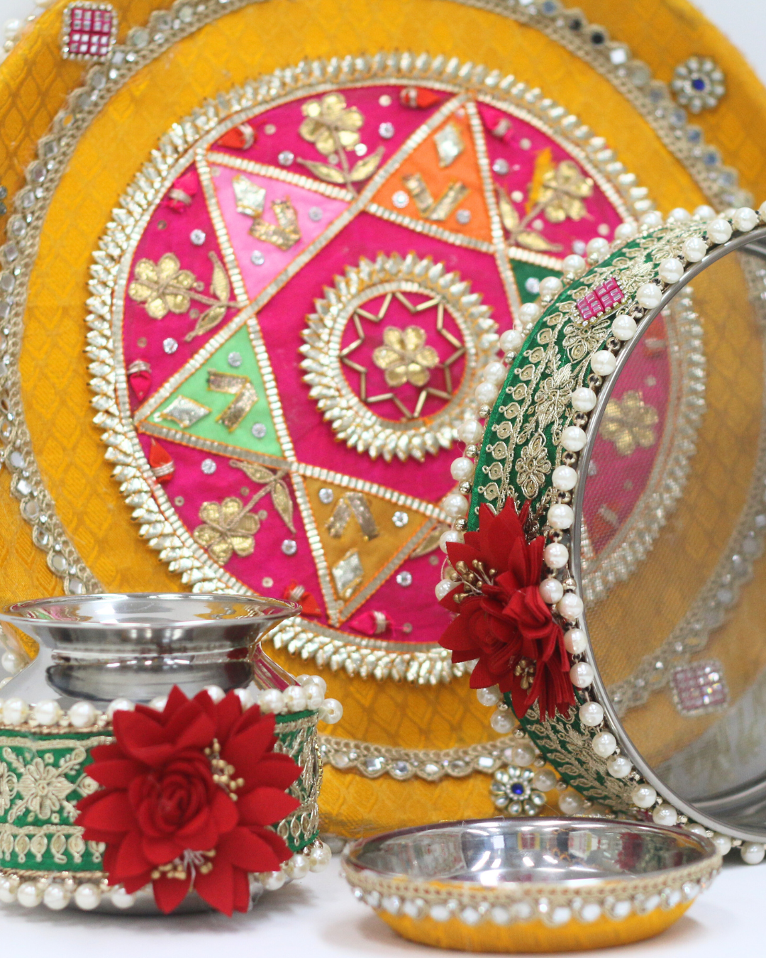Mustard Yellow Karvachauth Thali Set