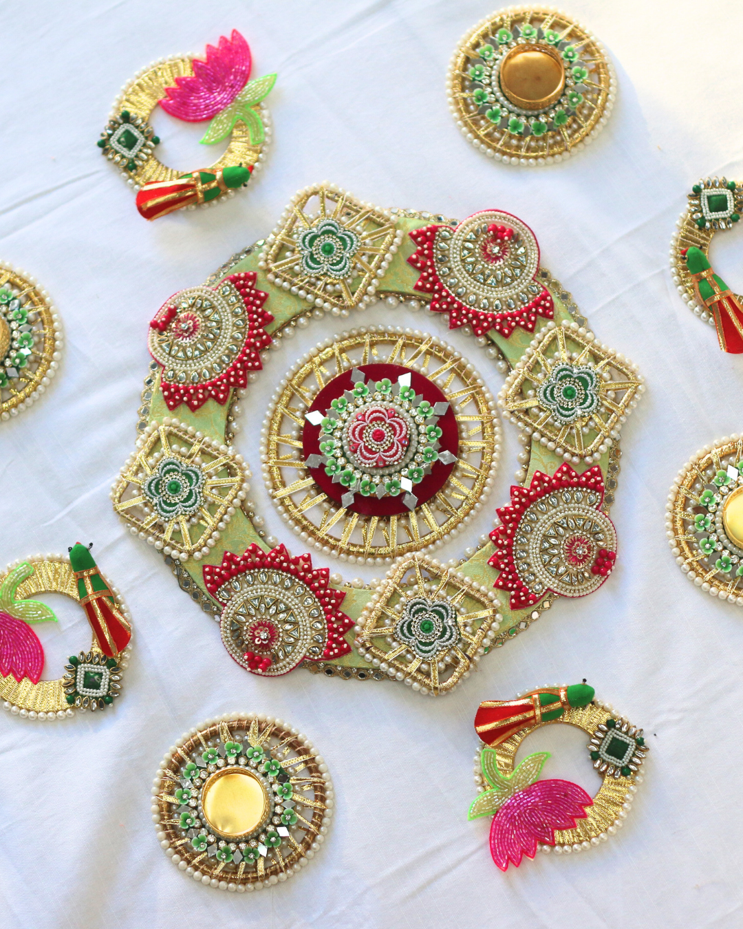 Pink/Green 10 Piece Bird Rangoli Set