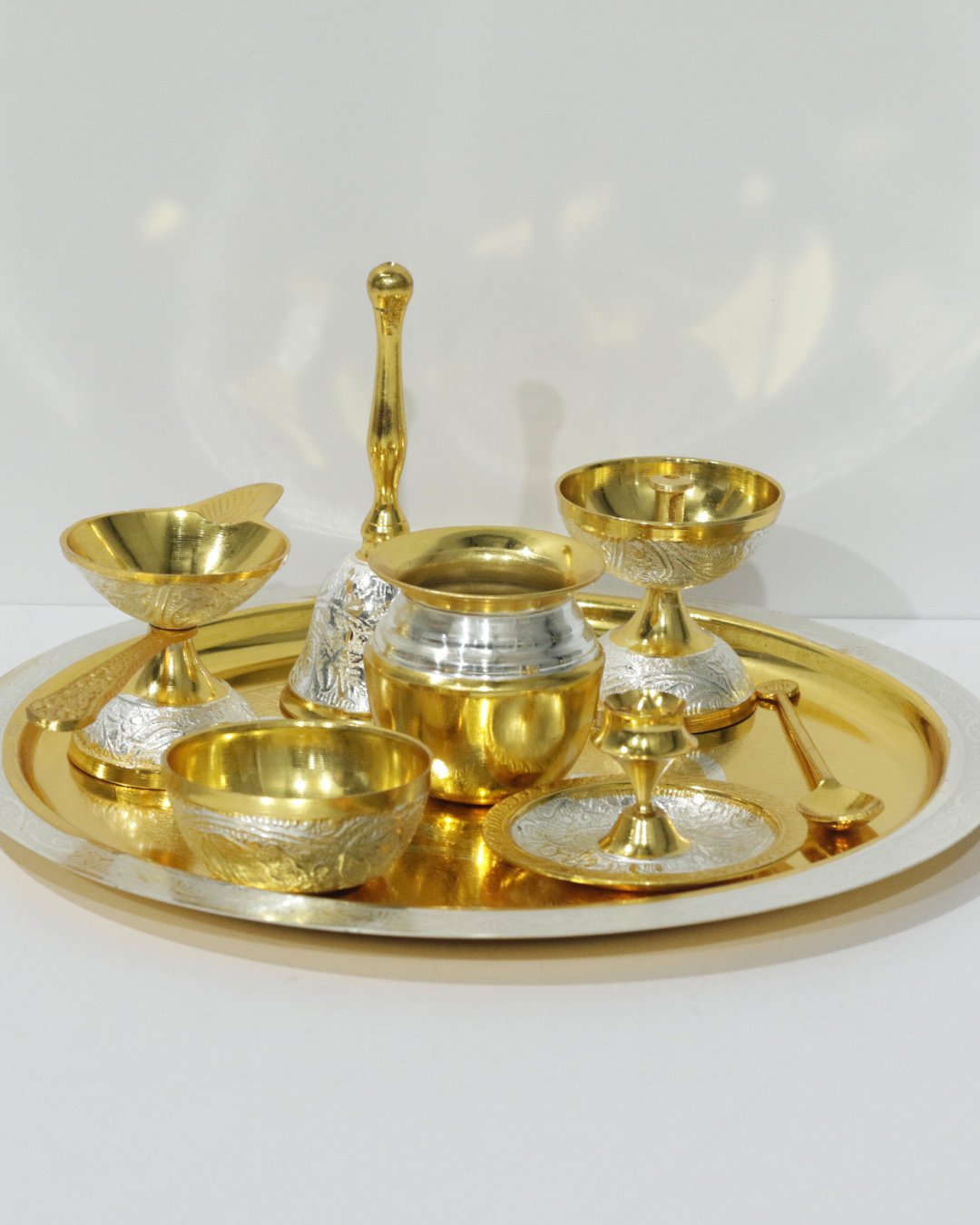 8 Piece Premium Gold/Silver Dual Tone Thali Set