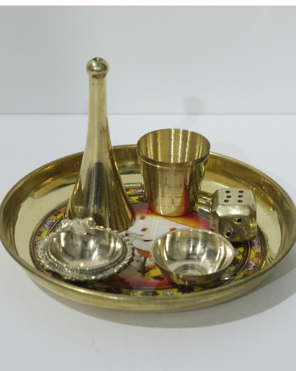 Red/Yellow Lotus Cow 7 Piece Thali Set