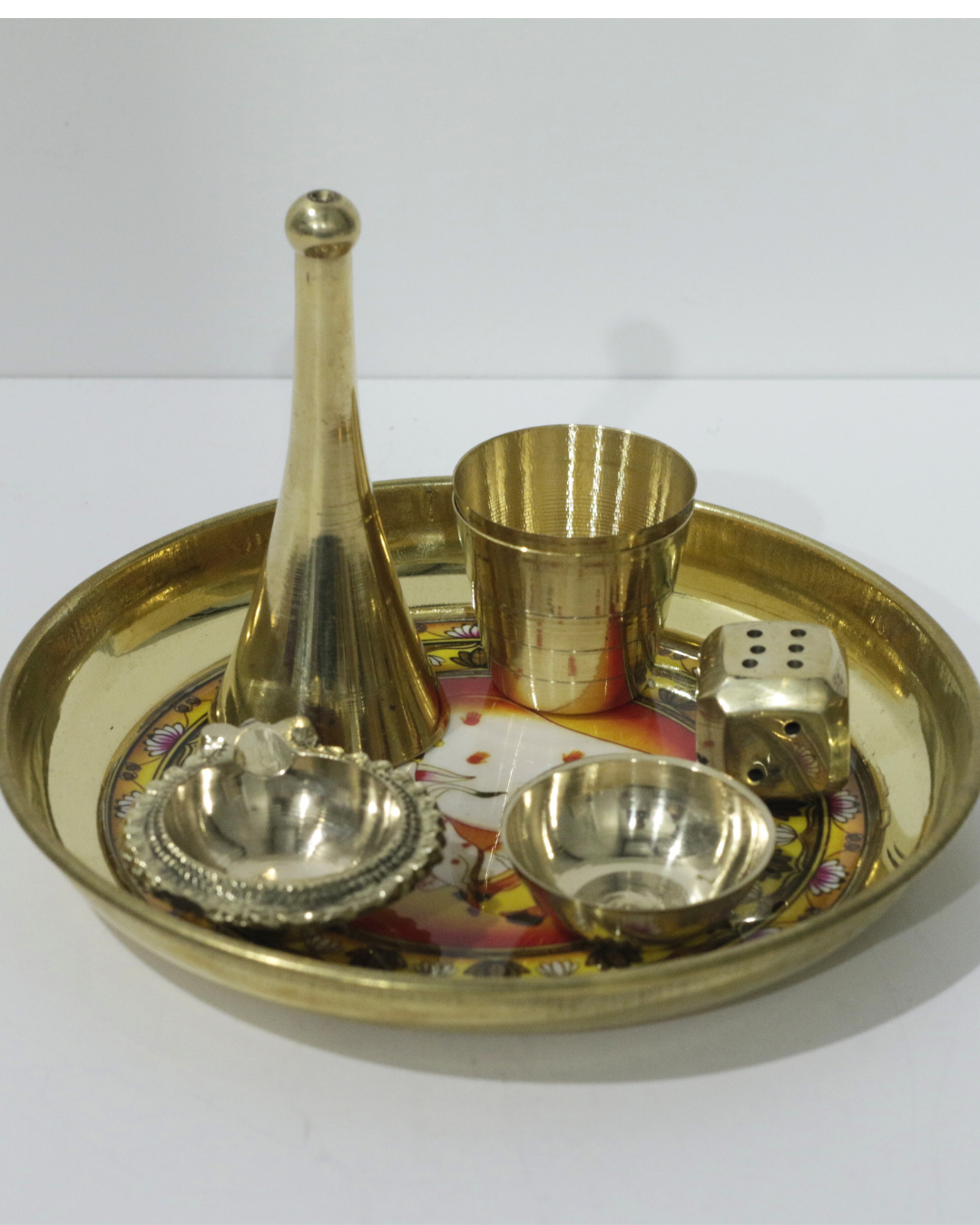 Red/Yellow Lotus Cow 7 Piece Thali Set