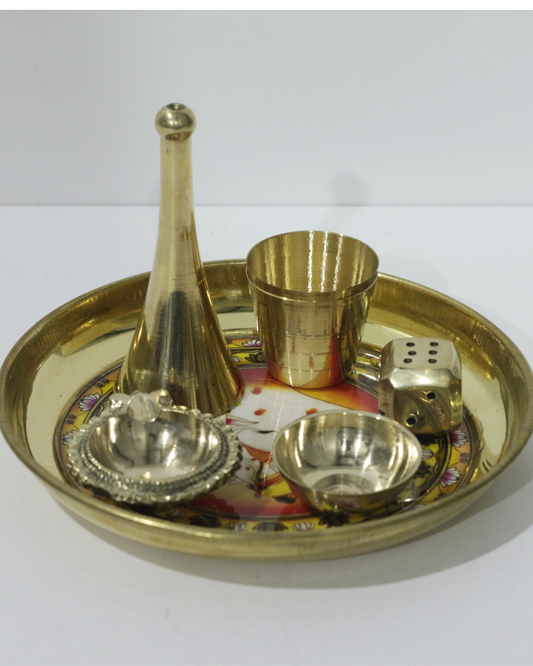 Red/Yellow Lotus Cow 7 Piece Thali Set