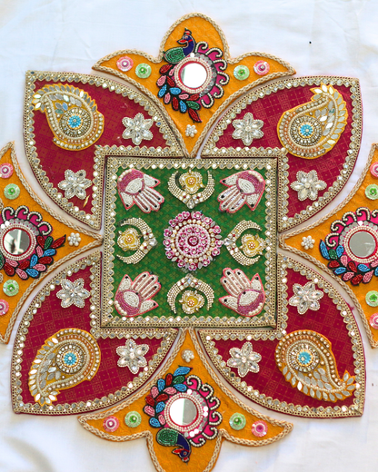 Green/Hot Pink/Yellow Hamsa and Peacock Rangoli Set
