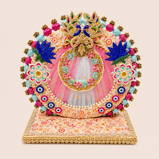 Ivory floral peacock and evil eye singhasan idol throne