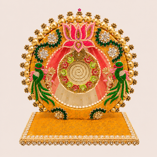 Golden parrot and lotus singhasan idol throne