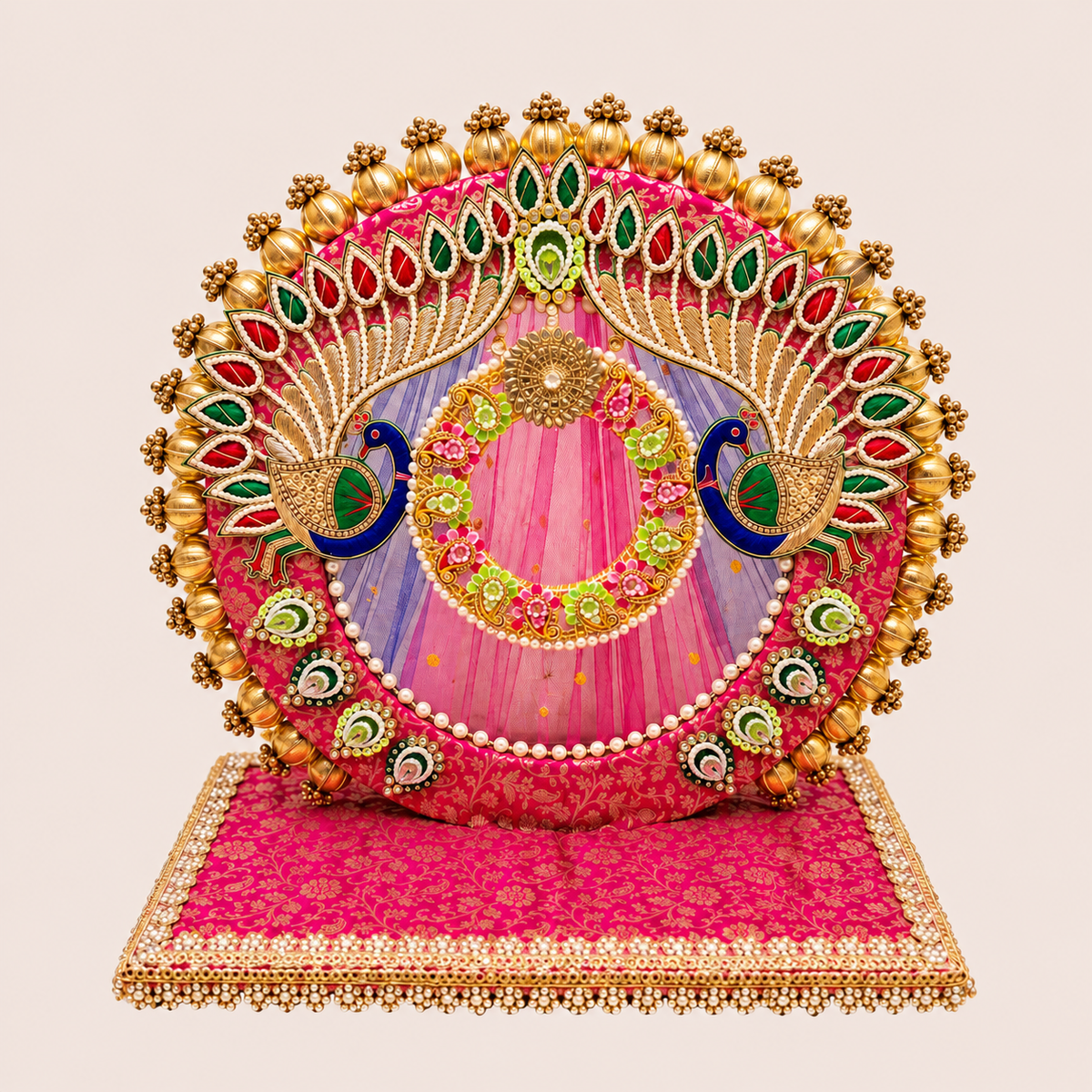 Magenta parrot and lotus singhasan idol throne
