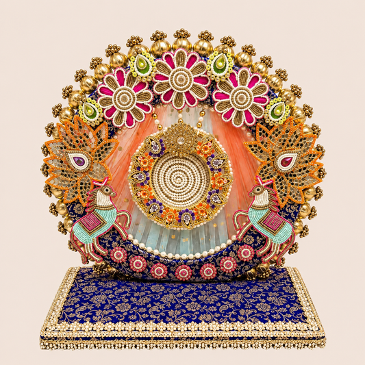 Navy blue beaded horse singhasan idol throne