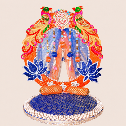 Orange and blue lotus peacock singhasan idol throne