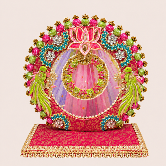 Crimson parrot and paisley singhasan idol throne