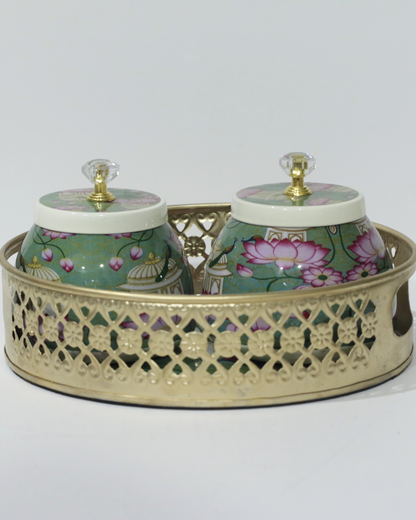 Green Flower Tray Set