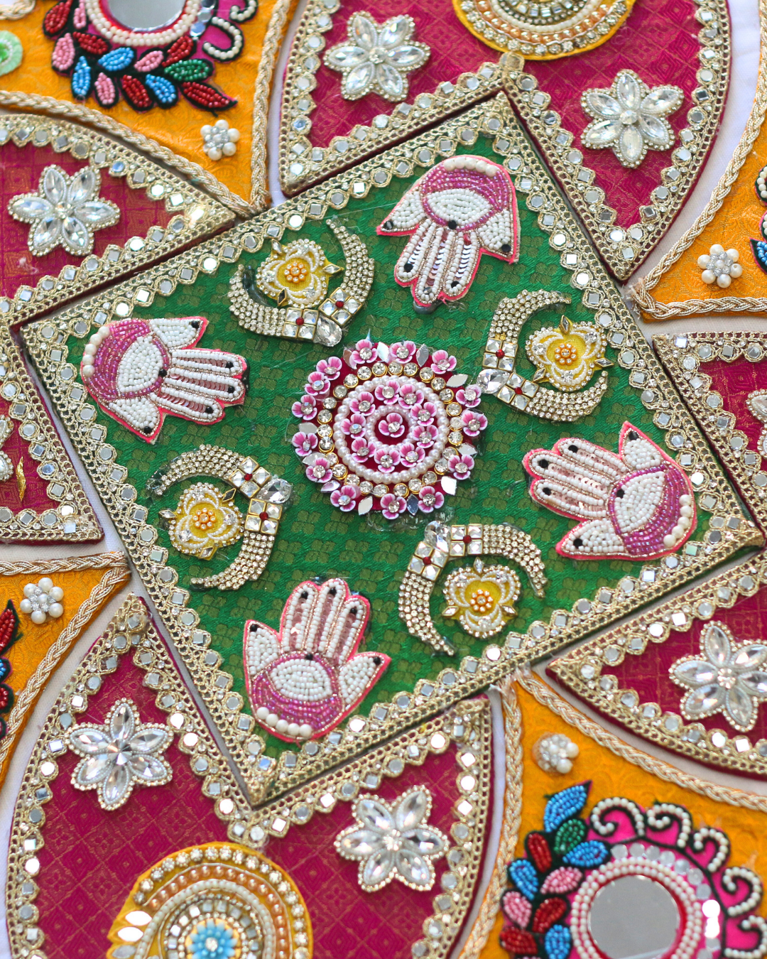 Green/Hot Pink/Yellow Hamsa and Peacock Rangoli Set