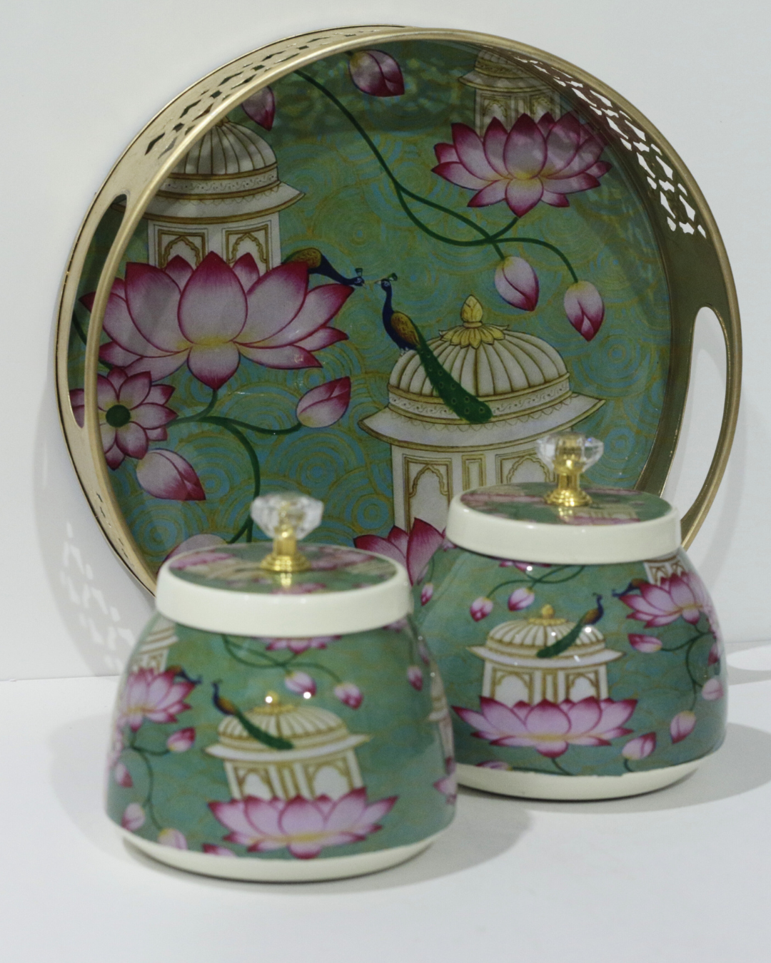 Green Flower Tray Set