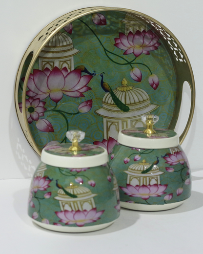 Green Flower Tray Set