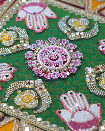 Green/Hot Pink/Yellow Hamsa and Peacock Rangoli Set