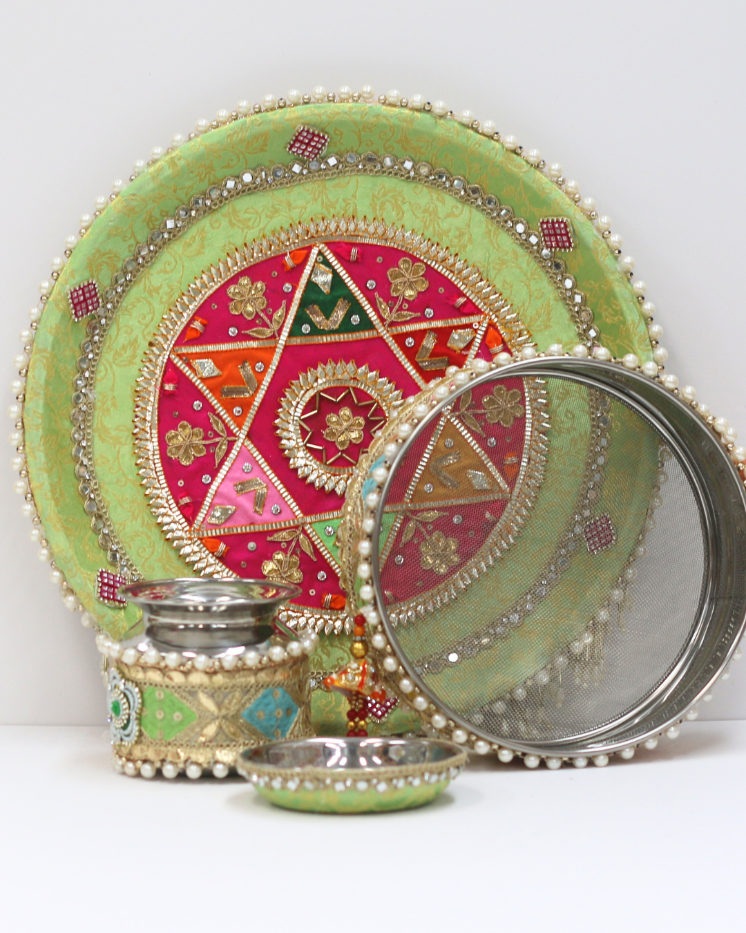 Lime Green Karvachauth Thali Set