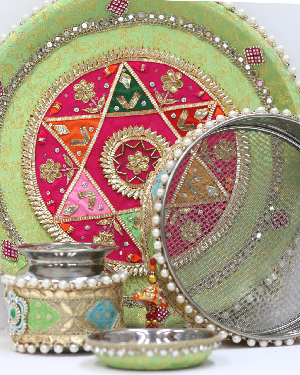 Lime Green Karvachauth Thali Set