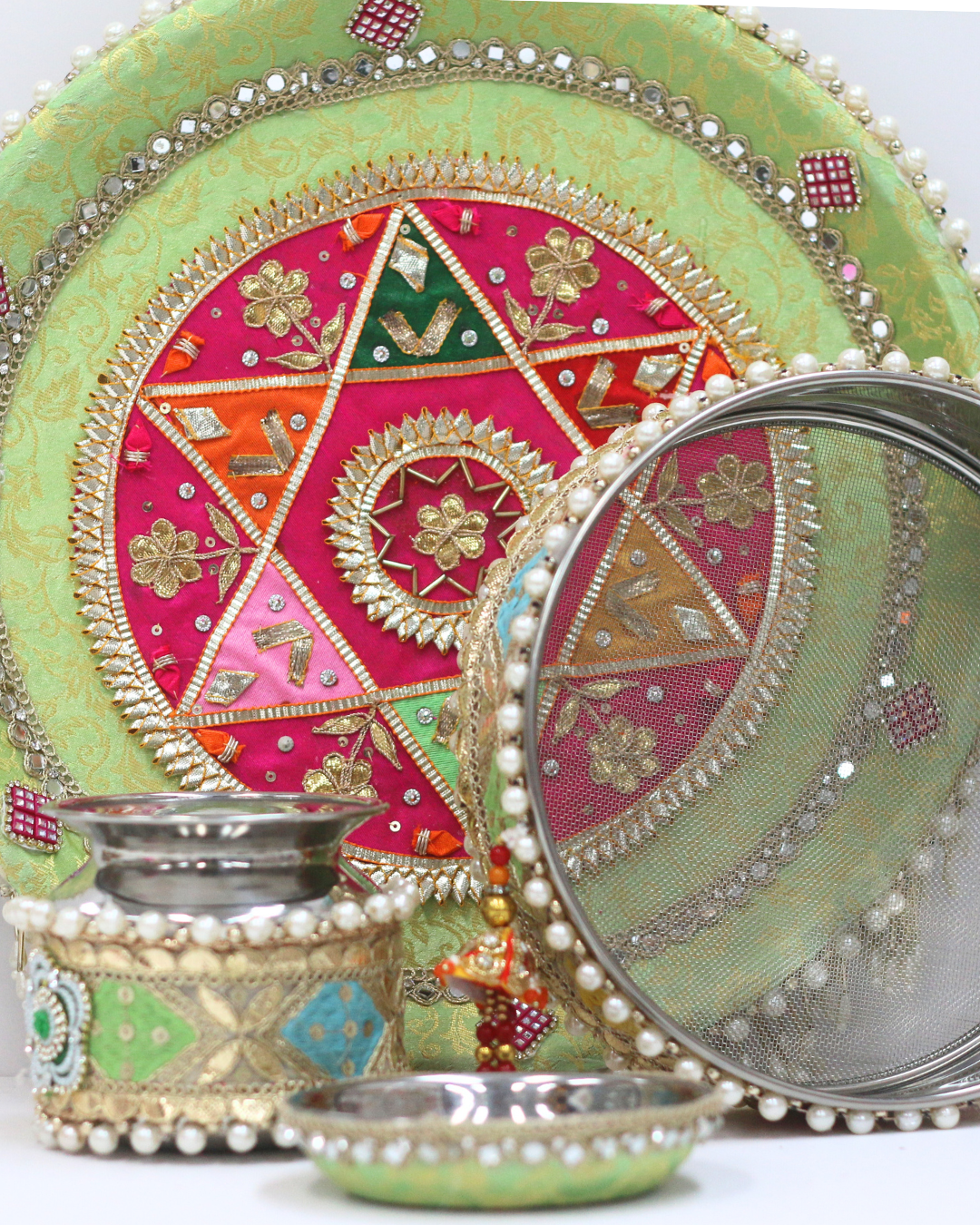 Lime Green Karvachauth Thali Set