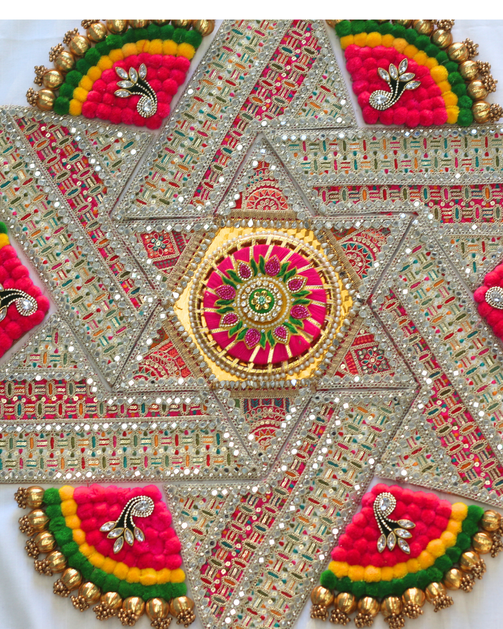 Pink/Green/Yellow Geometric Rangoli Set