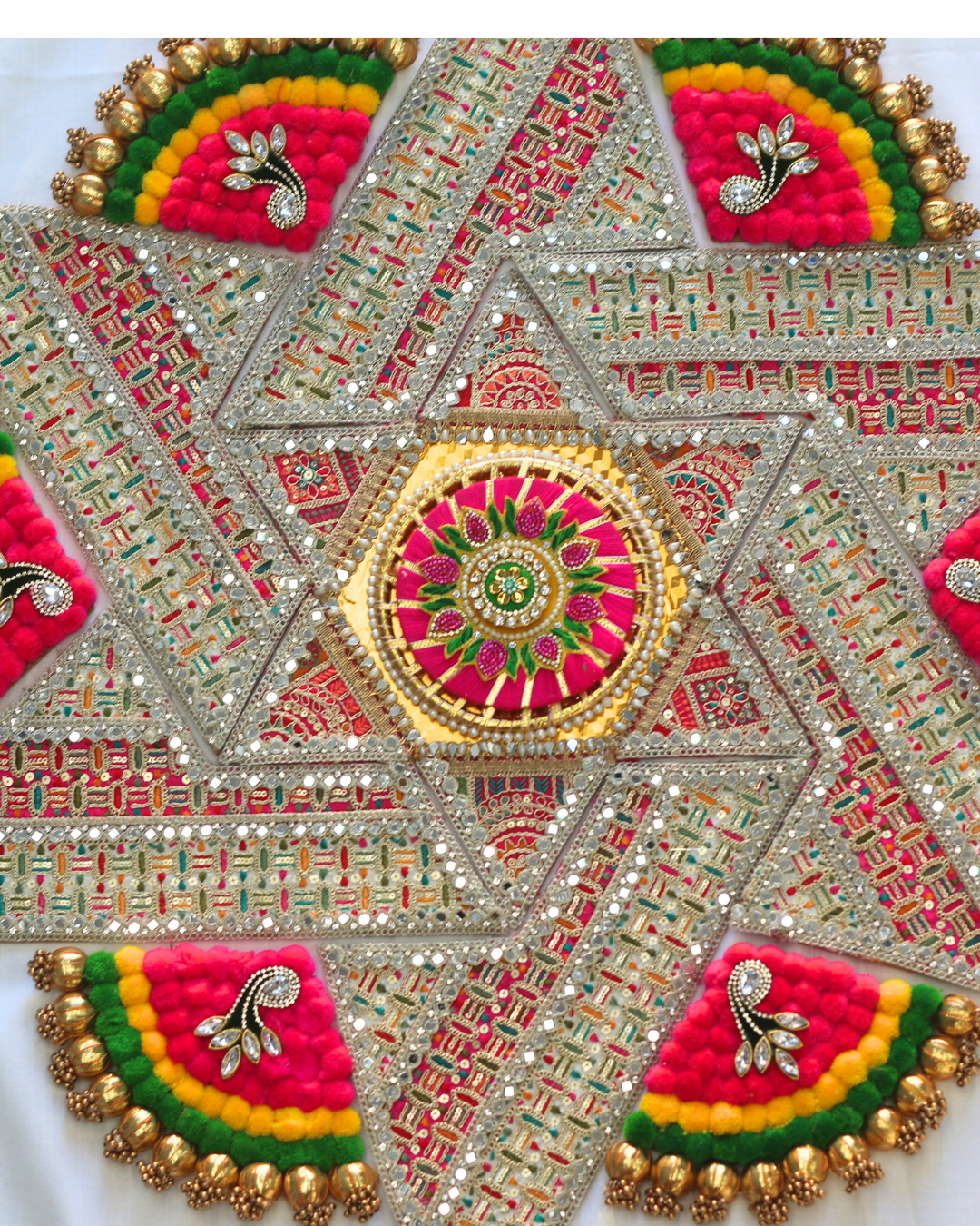 Pink/Green/Yellow Geometric Rangoli Set