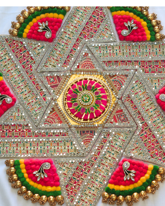 Pink/Green/Yellow Geometric Rangoli Set