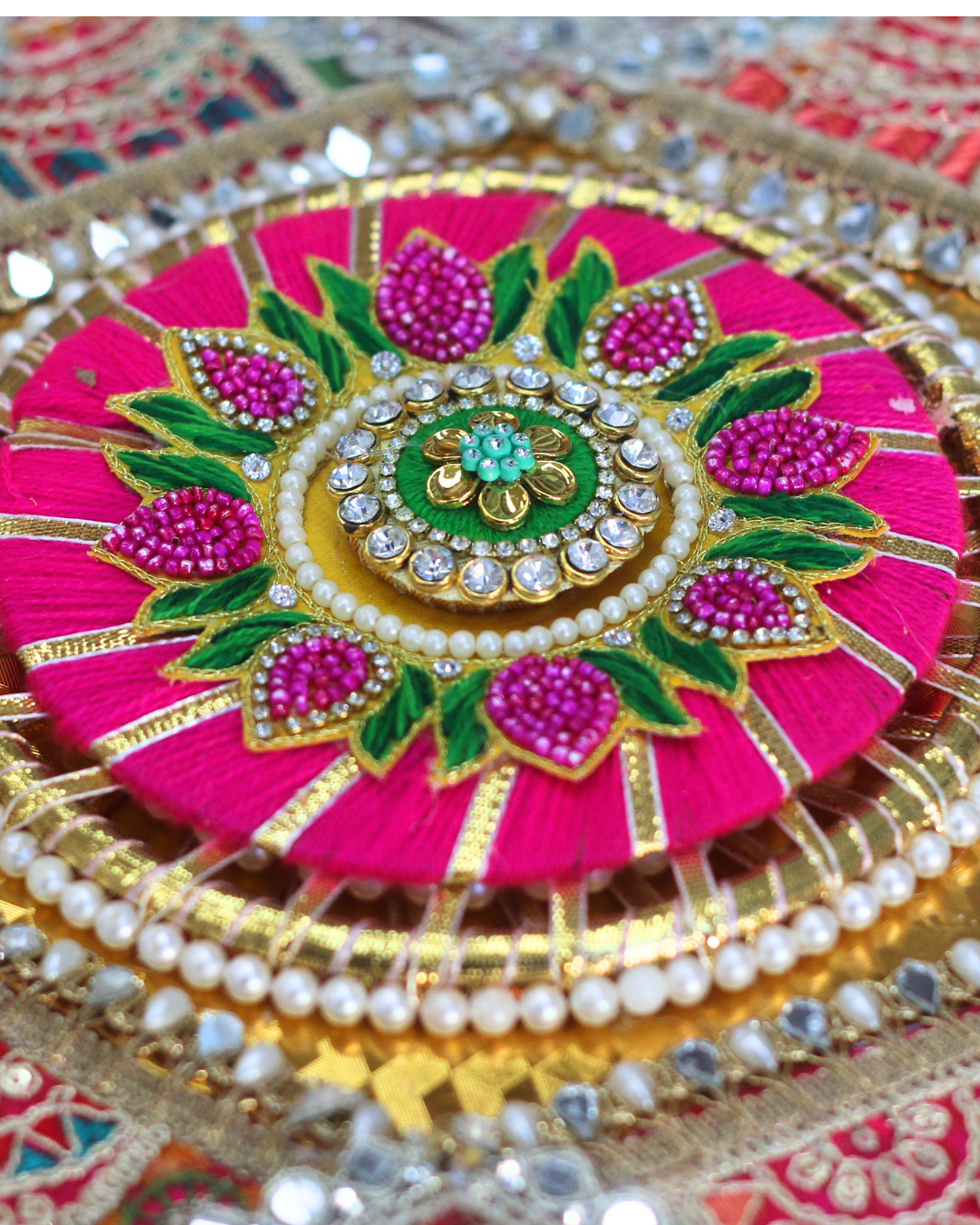 Pink/Green/Yellow Geometric Rangoli Set