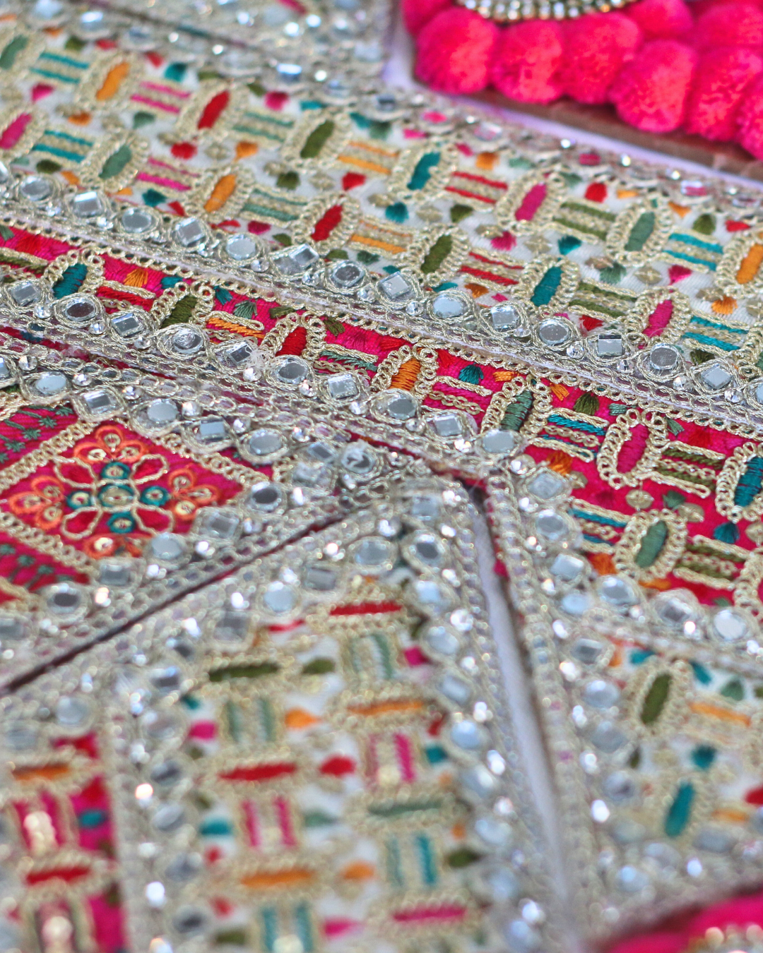 Pink/Green/Yellow Geometric Rangoli Set