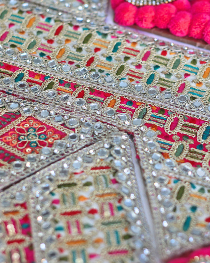 Pink/Green/Yellow Geometric Rangoli Set