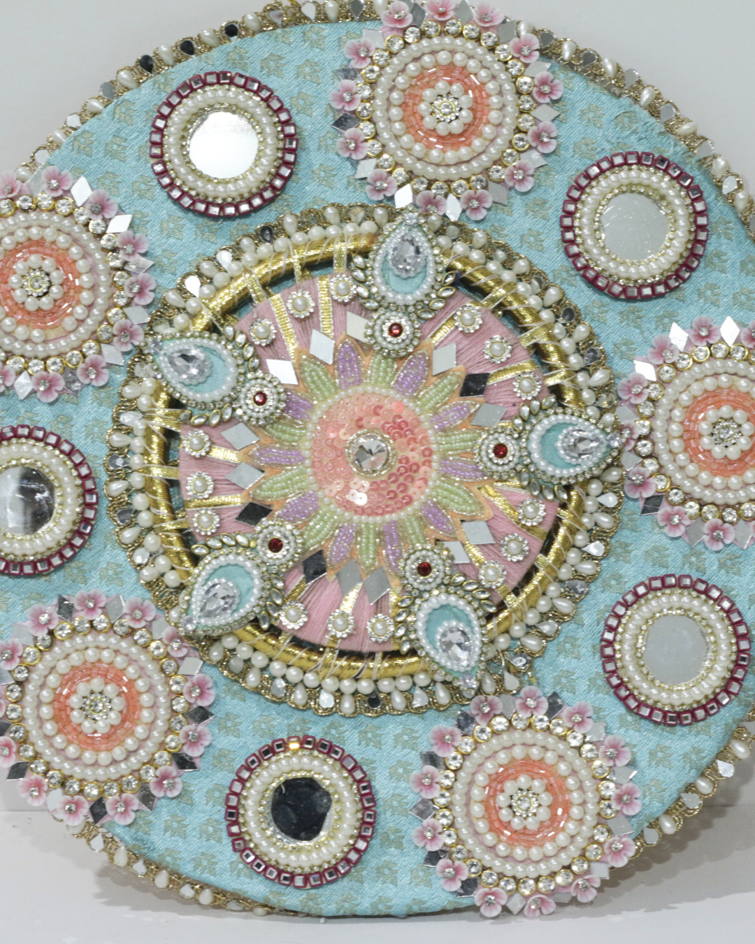 Pastel Blue/Orange Floral 9 Piece Rangoli Set
