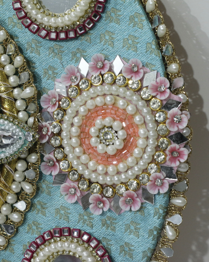 Pastel Blue/Orange Floral 9 Piece Rangoli Set