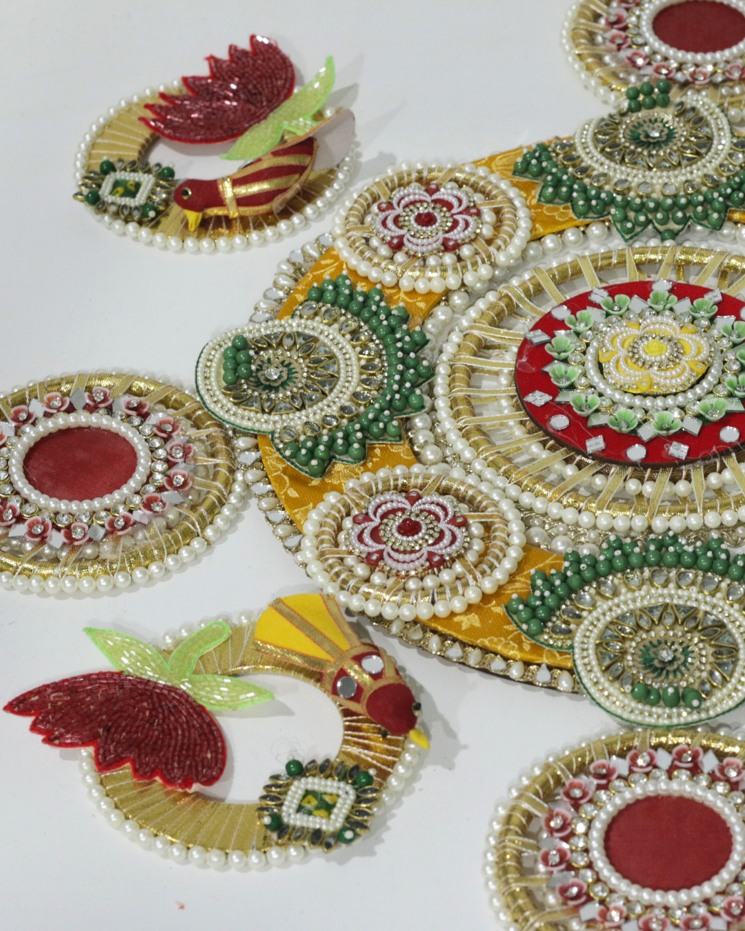 Red/Yellow/Green Bird 10 Piece Rangoli Set