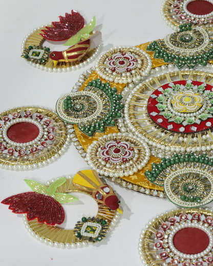 Red/Yellow/Green Bird 10 Piece Rangoli Set