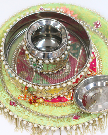 Lime Green Karvachauth Thali Set
