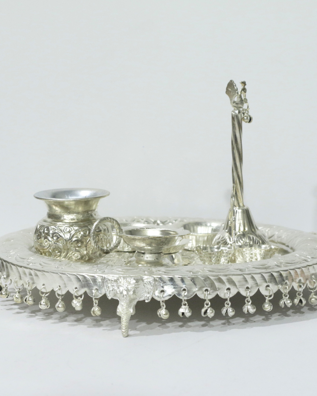 Premium 8 Piece Elephant German Silver Thali Set