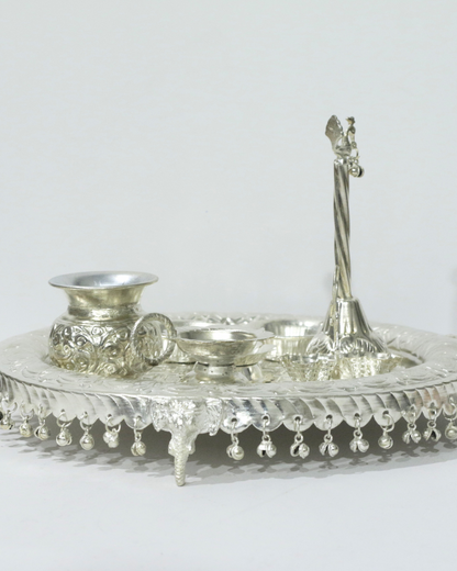 Premium 8 Piece Elephant German Silver Thali Set