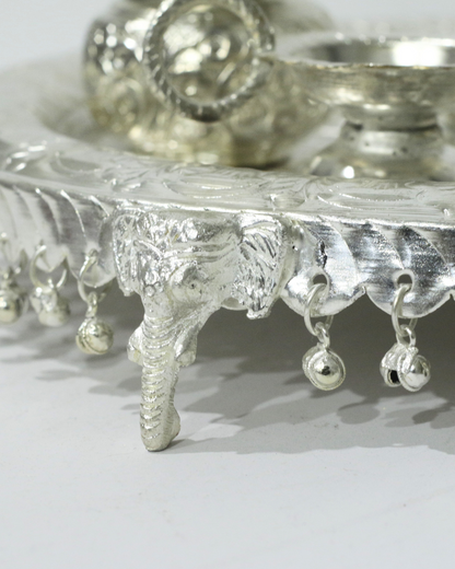 Premium 8 Piece Elephant German Silver Thali Set