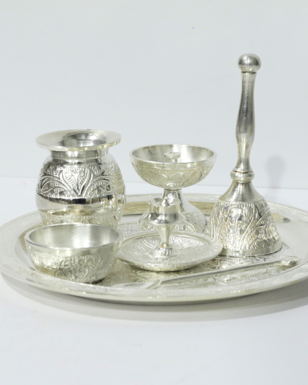 Premium 7 Piece German Silver Thali Set With Engraving